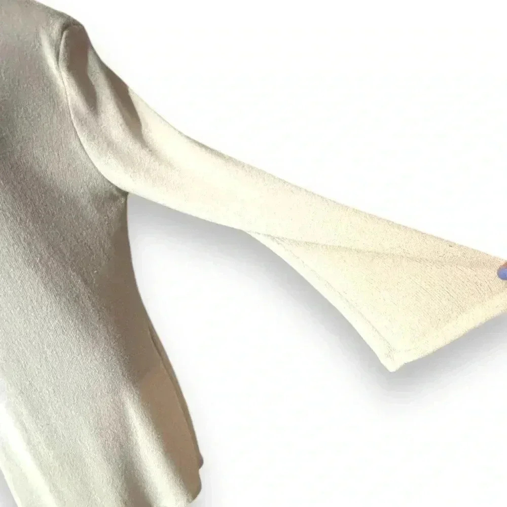 Divided H&M Long Bell Sleeve Cream Lightweight Cutout Tie Back Mini Shift Dress - Picture 2 of 16